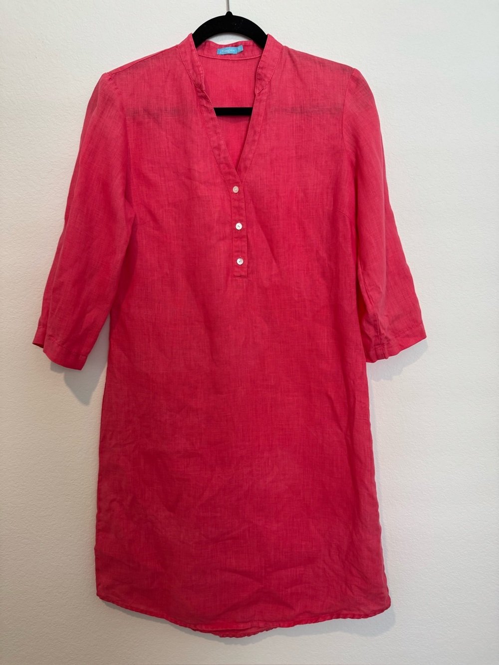 J. Mclaughlin 100% Linen Pink 3/4 Sleeve V Neck Shift Dress